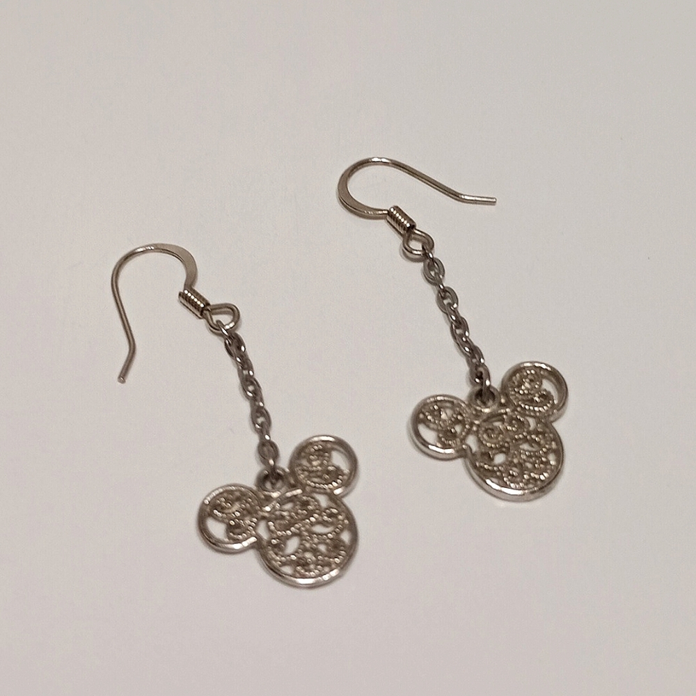 Mickey Mouse Filigree Earrings 1 3/4" Dangle